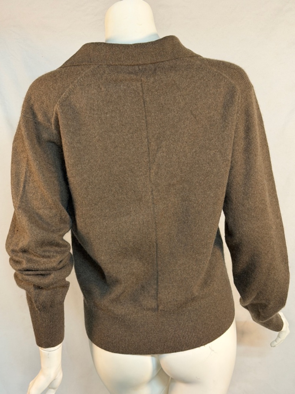 White + Warren Brown Cashmere Collared V-Neck Sweater with Layered Plum Top - Picture 6 of 9